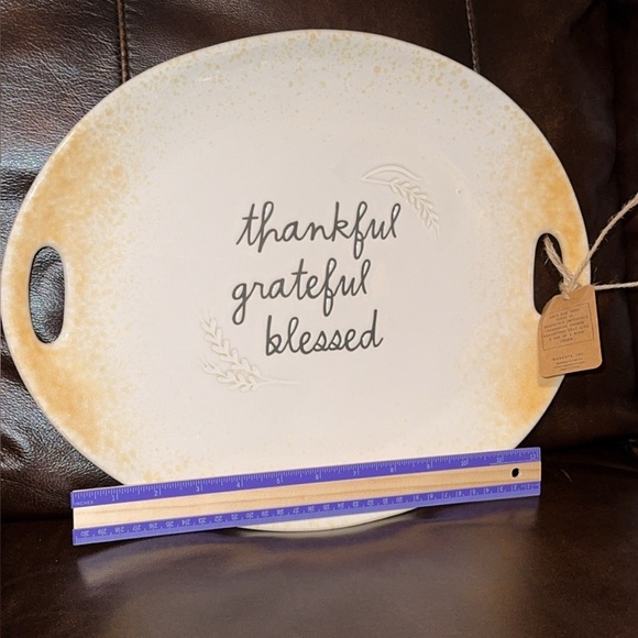 NWT Rae Dunn Cream Ceramic Thanksgiving/Fall Platter Thankful/Grateful/Blessed - Picture 6 of 7